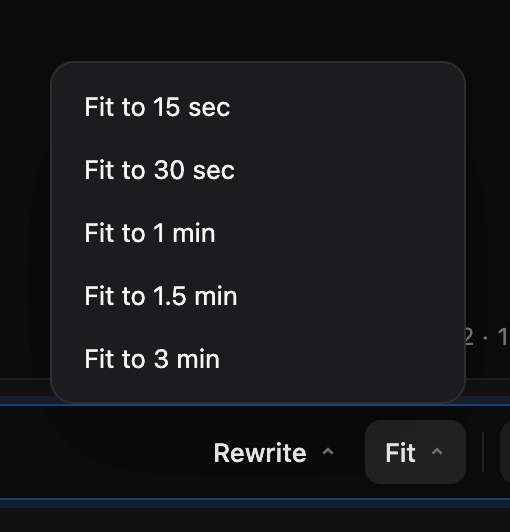 Fit to 15 seconds, 30 seconds, 1, 1.5 or 3 minutes