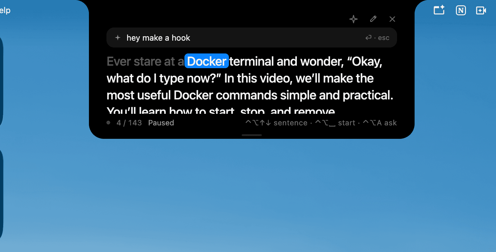 Asking the AI for a hook, right in the notch