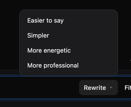 Rewrite options: easier to say, simpler, more energetic, more professional